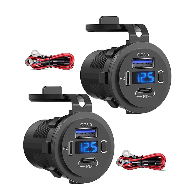 Dual USB QC 3.0 Typ C PD USB C mit Voltmeter Power Switch Dual Port USB-Buchse für Car Boat Marine Truck