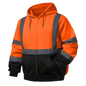 反光高品质工作3级套头衫黑色底结构运动衫带口袋男士个性化连帽衫