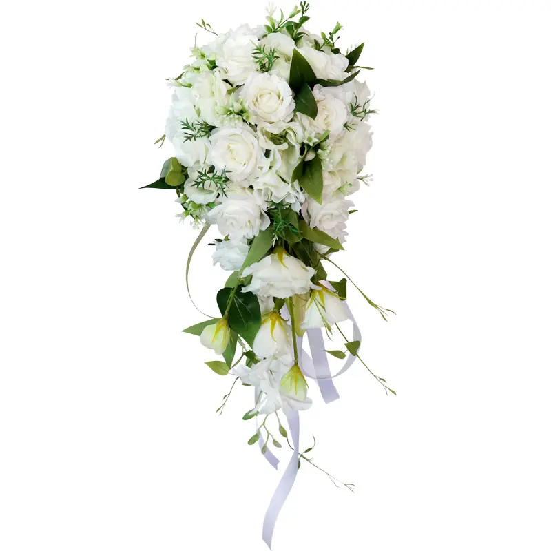 Super alta calidad de agua cae novia tiene flores boda ramo de novia atado a mano decoración de la flor grande broche ramo boda Bouquet