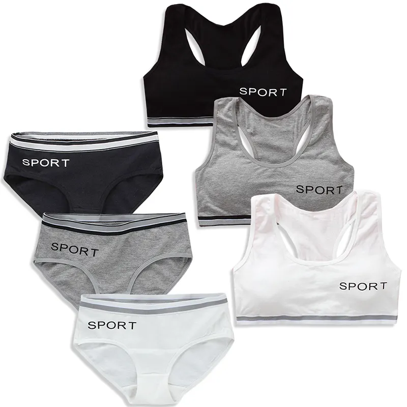 Reggiseno imbottito sportivo solido senza cuciture per ragazze della scuola delle donne e set di biancheria intima di biancheria intima di cotone slip slip