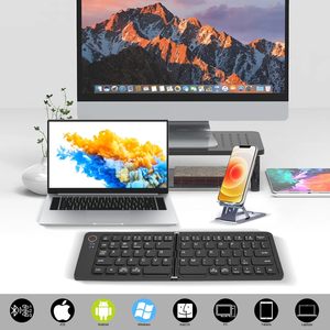 Ultrafino portátil 3 dispositivos de dos pliegues inalámbrico de viaje Qwerty teclado plegable Bluetooth teclado para teléfono Android