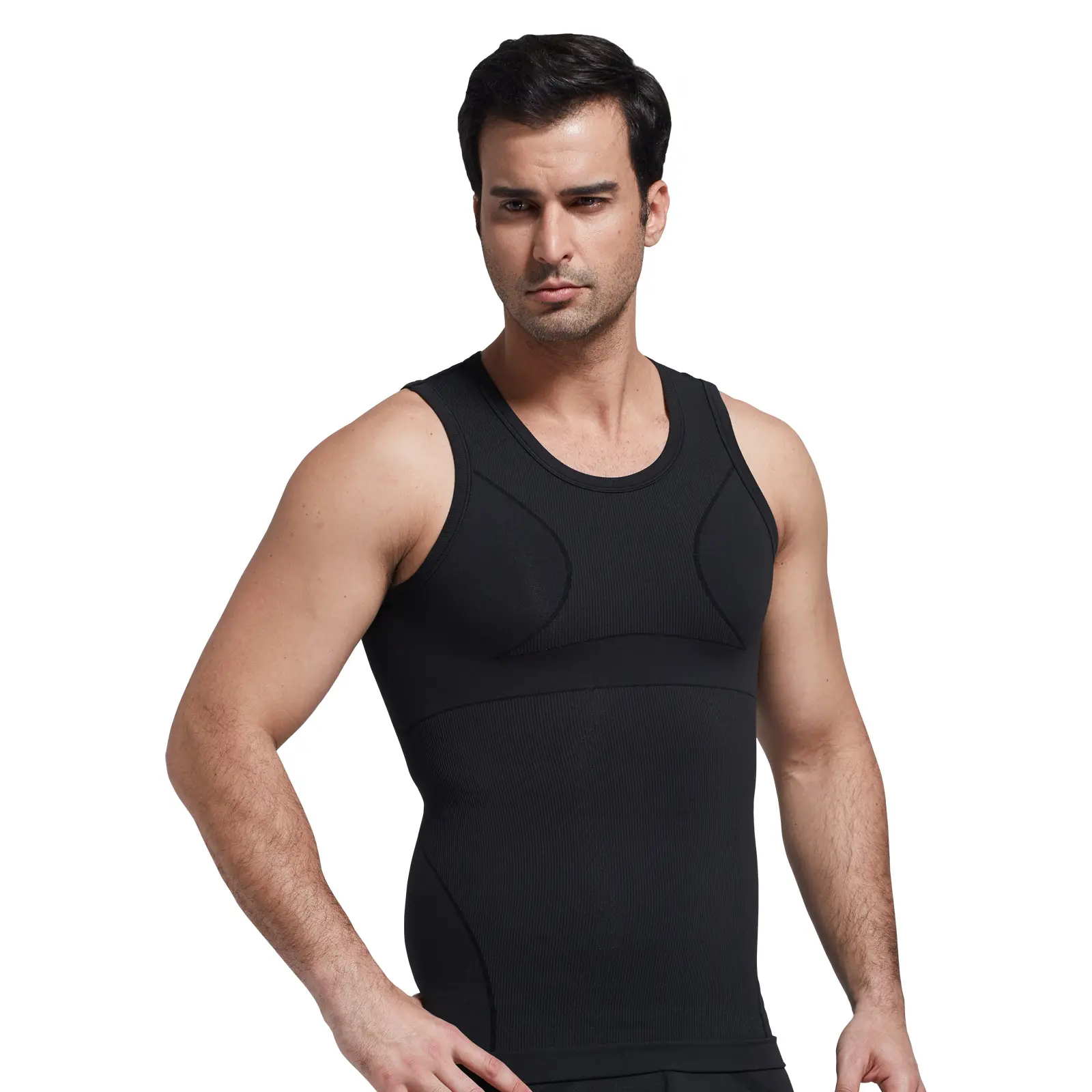 Men's seamless waist trainer tank top vest bamboo fabric bodysuit for summer tummy control breathable sleeveless fitness tshirt