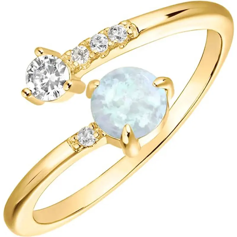 Atacado Jóias De Luxo Gemstone Cobre 14K Banhado A Ouro Anel Ajustável Natural Colorido Opal Anel Aberto