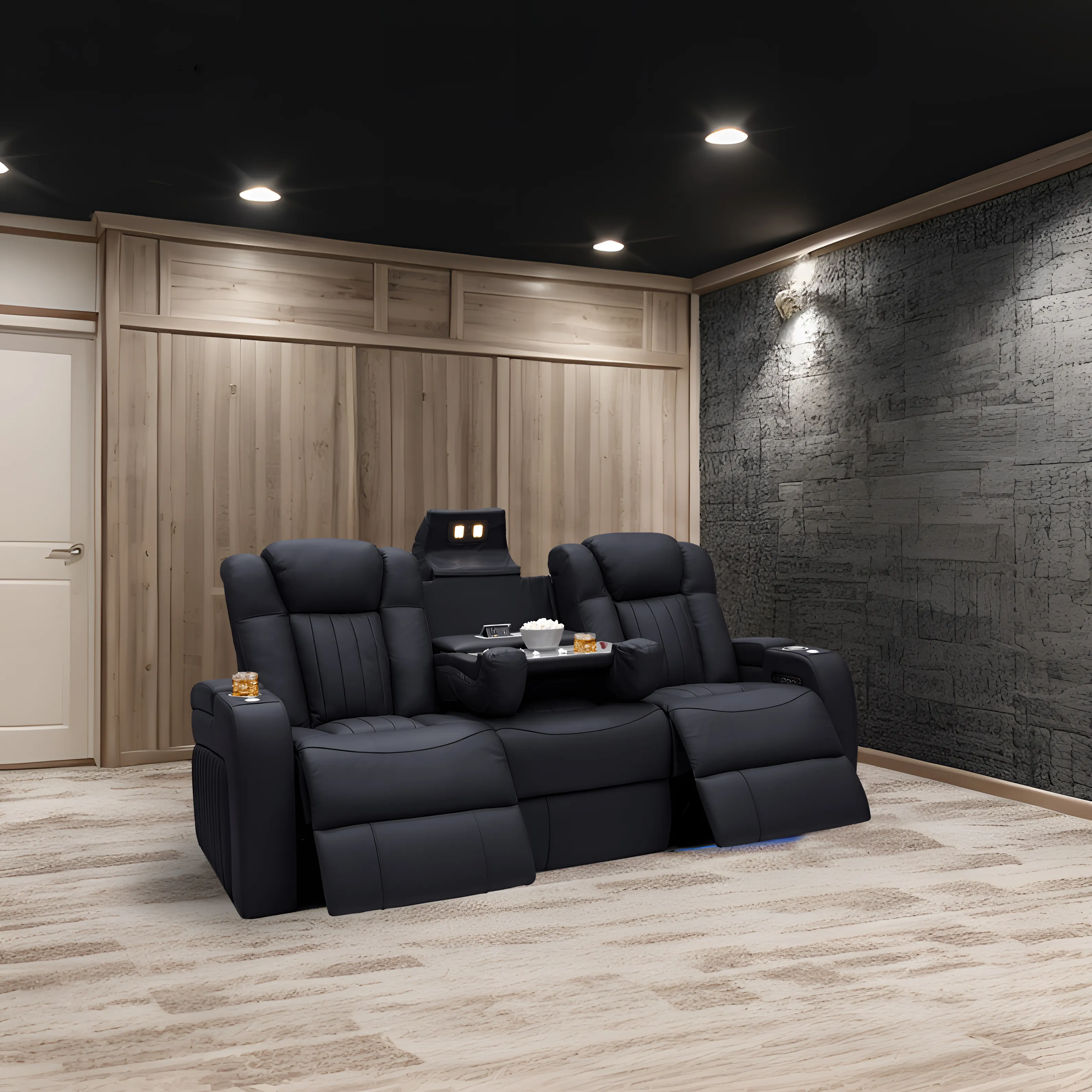 High quality factory direct leather recliner sofa set modern sofa electric recliner home theater with cup holder and storage box