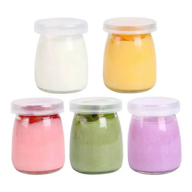 Bottiglia di vetro da 5 once vuota contenitore di vetro per budino da 150 ml per latte/Yogurt con tappo in plastica 100ML 150 ML 200ML