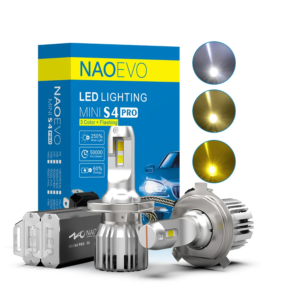 NAO S4 PRO Lampe de voiture 360 12V Kit d'éclairage automatique Luz Focos Luces Phare de véhicule Canbus 9005 9006 H11 H7 H4 Ampoule de phare à LED