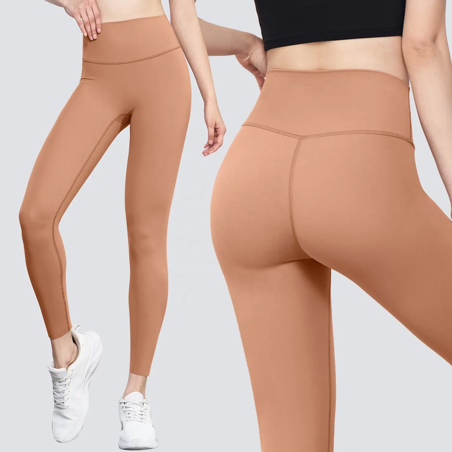 LOLOLULU cilt dostu özel Logo yüksek belli tayt kadın karın kontrol Yoga pantolon