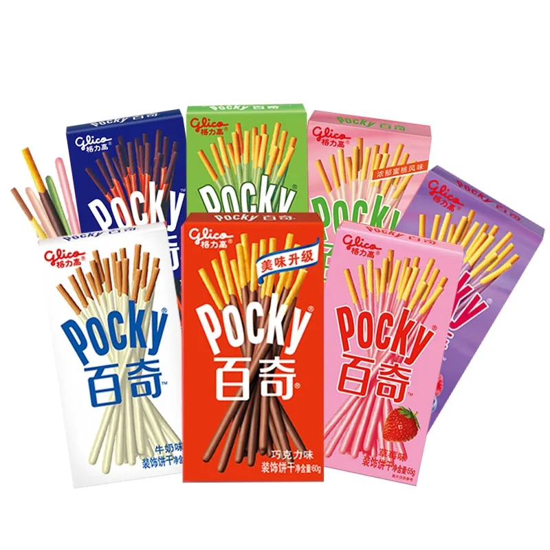 สแน็คแปลกใหม่ของจีนขายส่ง Pocky บิสกิต Glico Pocky ช็อกโกแลตคุกกี้ขนมกรอบเพื่อสุขภาพ