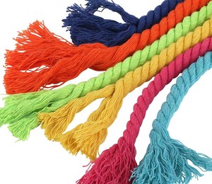 Corda trançada de algodão natural de 5mm, 3 fios longos torcidos, acessório cordão, corda de artesanato