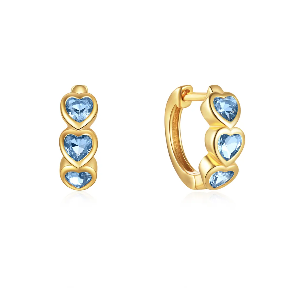 925 argento Sterling 18K placcato oro blu verde Huggies orecchini a cerchio a forma di cuore CZ per donna