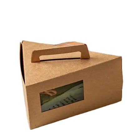 Caja triangular de papel para pasteles, cajas de papel para sándwich, corta el pastel de mousse en trozos, caja de cartón para pasteles de papel con asa y ventana