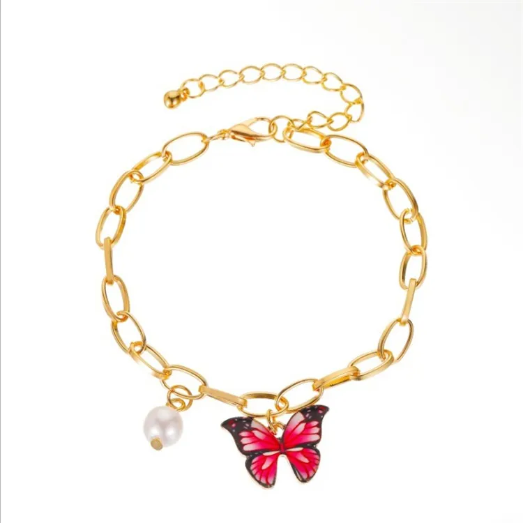 Ins new fantasy color butterfly bracciale summer creative temperament ladies pearl bracciale in lega galvanica