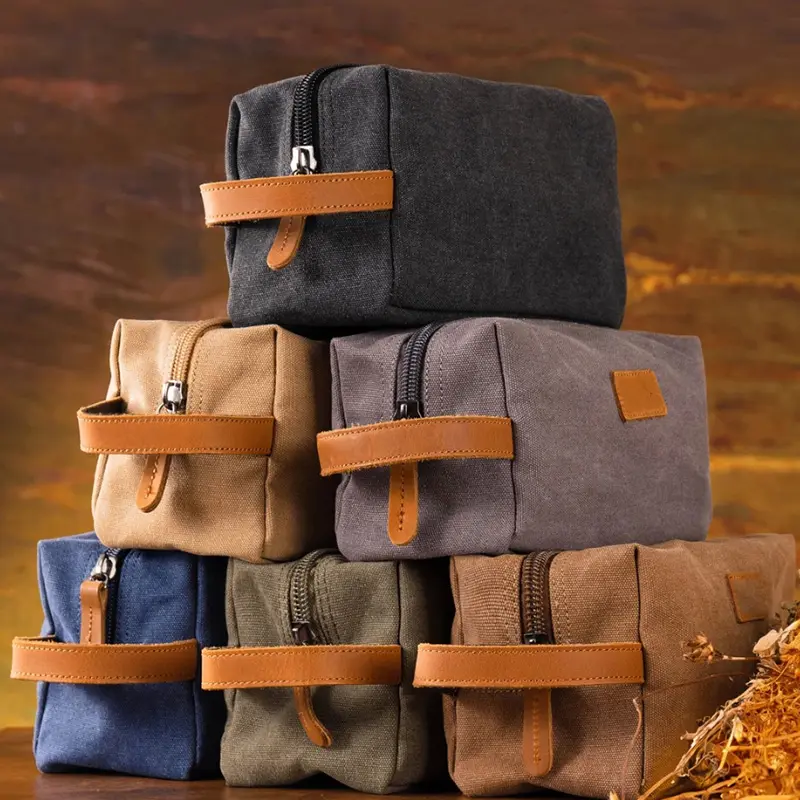 Logotipo personalizado Barato Canvas Cosmetic malote Bag Shhaving Dopp Kit Viagem Men Toiletry Bag