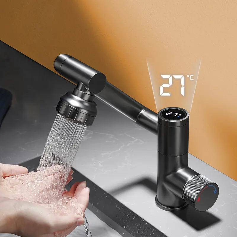 Rubinetto per lavabo diretto in fabbrica con display digitale rubinetti per acqua acqua calda e fredda 1080 rubinetto girevole aeratore braccio robotico cucina