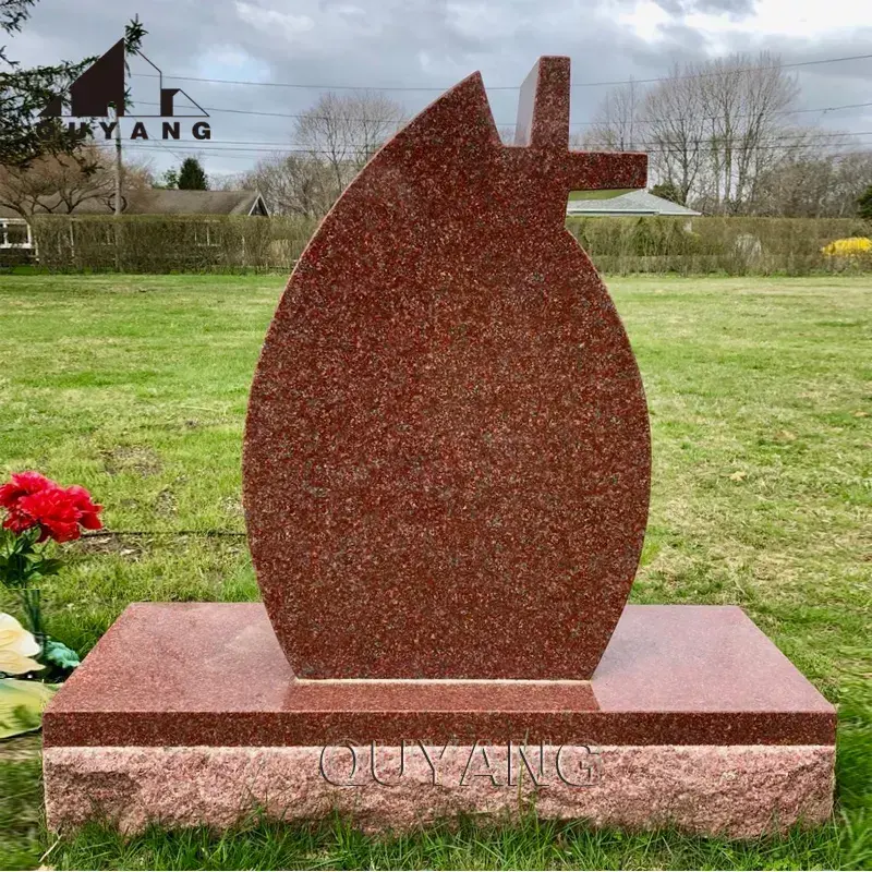 QUYANG – pierre tombale de Style occidental et Simple, motif de pierre tombale en granit rouge