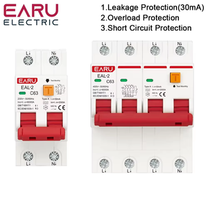 AC 230V 400V a tipo RCBO RCCB MCB Disyuntor de corriente Residual electrónico sobre corriente corta 30mA protección contra fugas EAL-2-A - Product Image 2