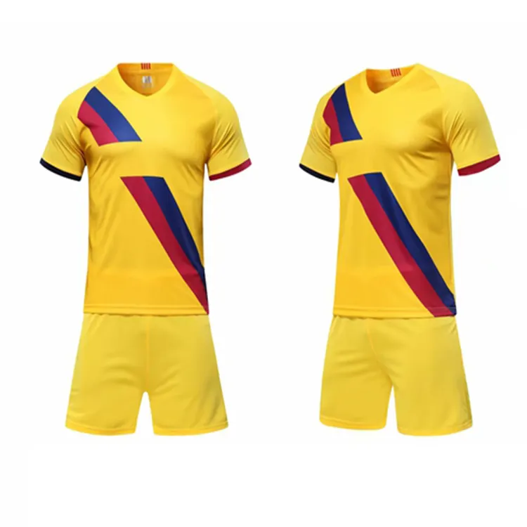 Kits de futebol de secagem rápida, camisa em branco jovem amarela para futebol de impressão para homens