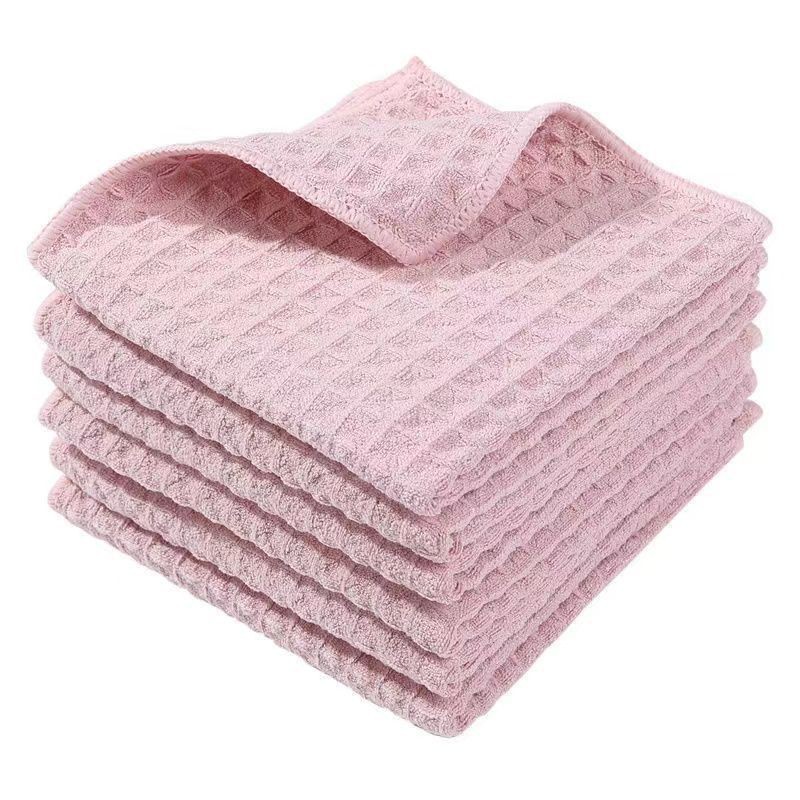 Pink waffle-knit dishcloth (overlocked edges)
