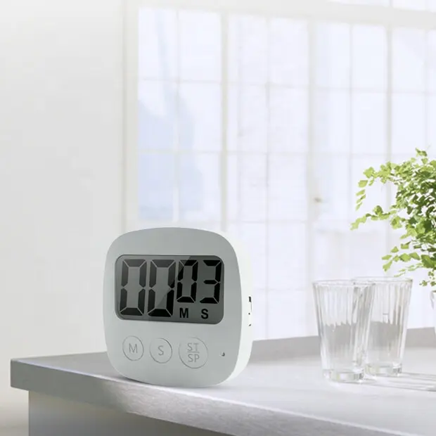 Temporizador digital de cozinha, operação simples, alarme alto, suportes magnéticos, números grandes, temporizador branco