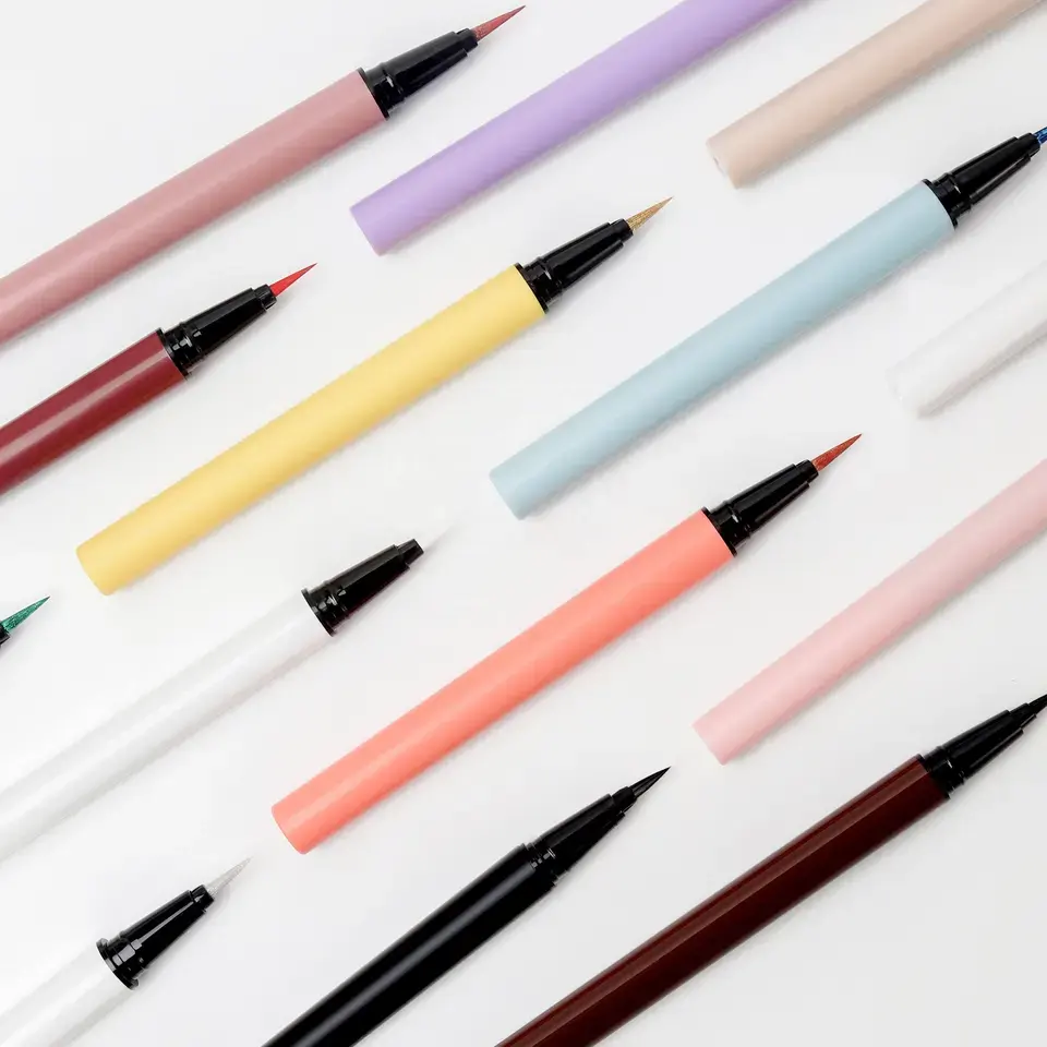 Pensil rias 2 dalam 1, Label pribadi cair dapat disesuaikan warna hitam eyeliner, pensil eyeliner tahan air, eyeliner rias