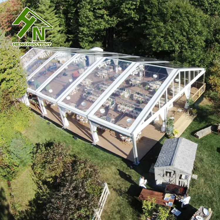 Tente de chapiteau de mariage pour 300 personnes, cadre en aluminium, toit transparent pour l'extérieur