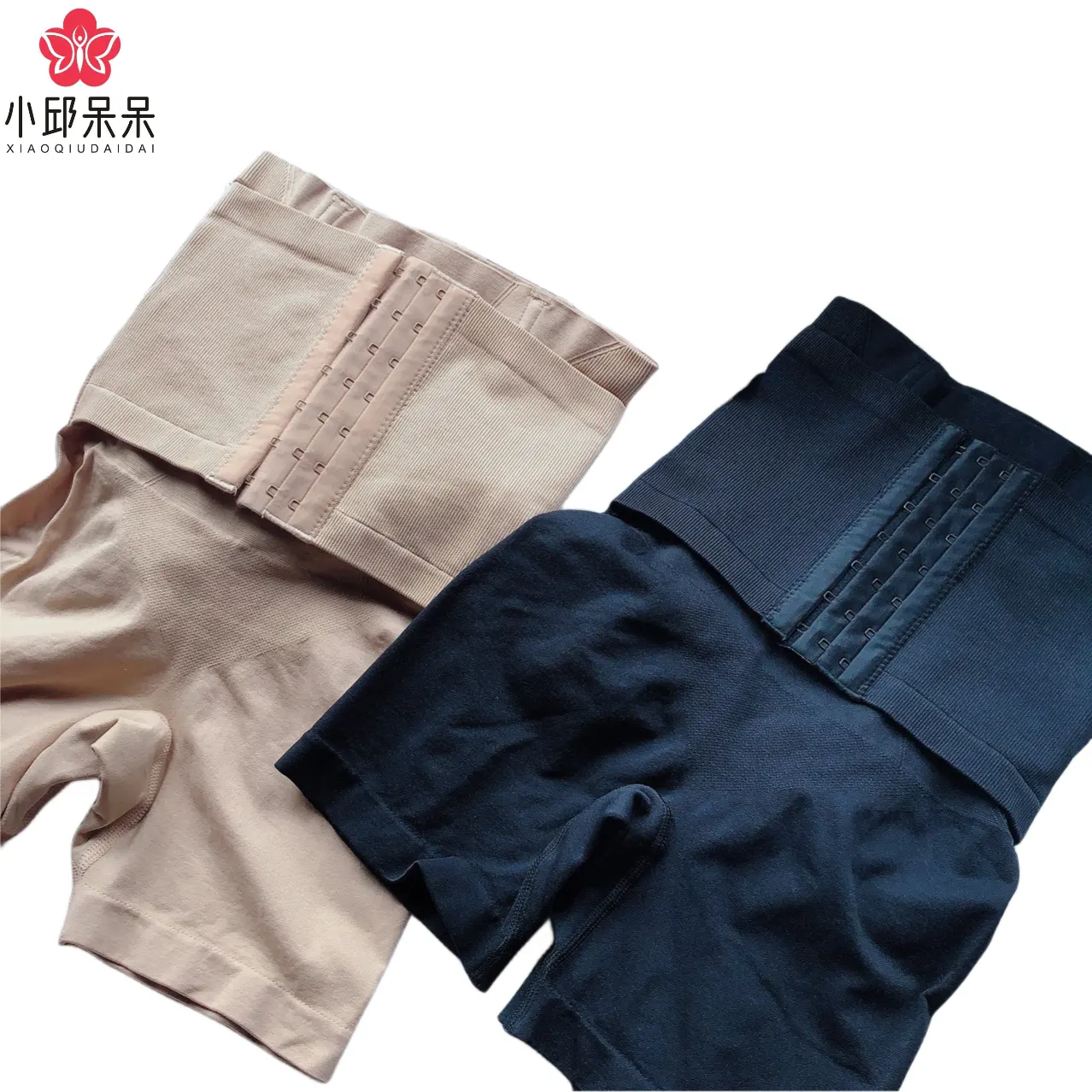 OEM ODM-pantalones cortos abdominales con logo personalizado para mujer, mallas de seguridad con banda elástica alta, botones de fila, para esculpir el cuerpo