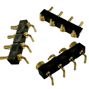4-<strong>Pin</strong> Spring-Loaded Pogo <strong>Pin</strong> Connector 4.0 mm Pitch Vertical Through Holes 8.0mm PCB Male Header Brass Customized OEM Support - Product Image 1