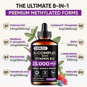 11-trong-1 Vitamin B phức tạp chất lỏng giọt với B12 methylcobalamin B9 Folic vitamin C, Choline, inositol năng lượng chuyển hóa não - Product Image 3
