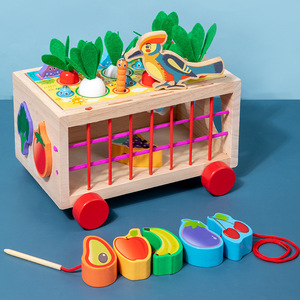 Children Wooden Educational Toy Multi-functional Fun Trailer Radish Pulling Worm Catching <strong>Shape</strong> <strong>Sorting</strong> Toy Kids Wooden Toys - Product Image 2
