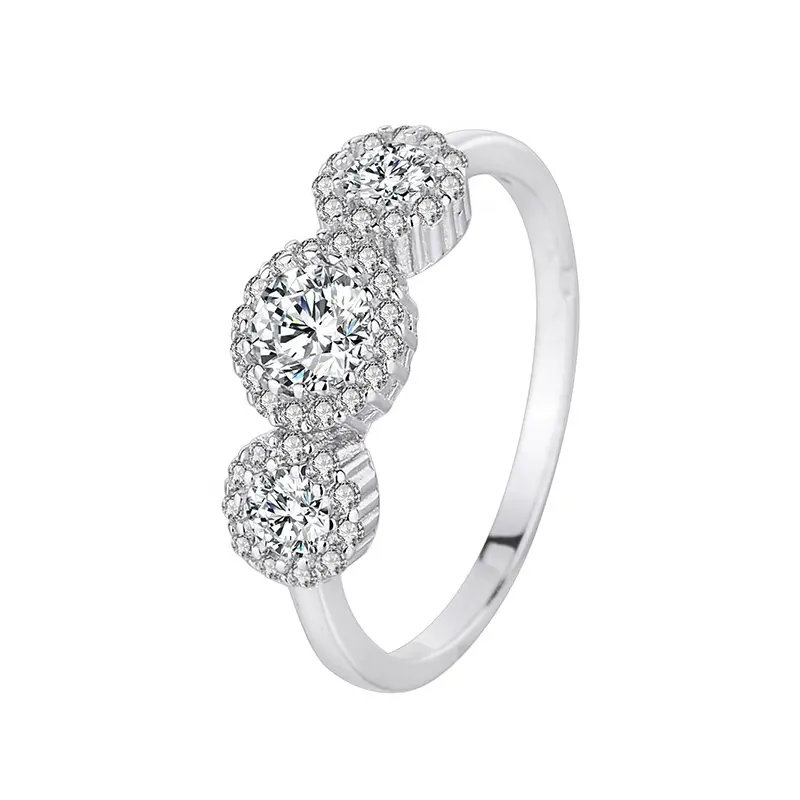Originale solido reale 925 Sterling Silver anelli tre pietre anello di fidanzamento per le donne di lusso regalo di natale anel gioielli