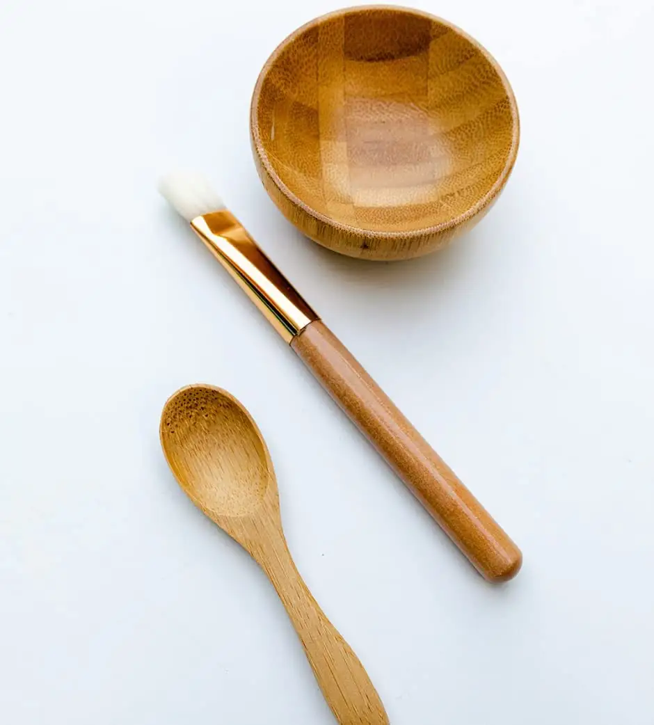 Bol pour le visage avec brosse à masque et spatule d'agitation Bol de masque en argile de bambou et ensemble d'outils Kit de mélange de masque d'argile