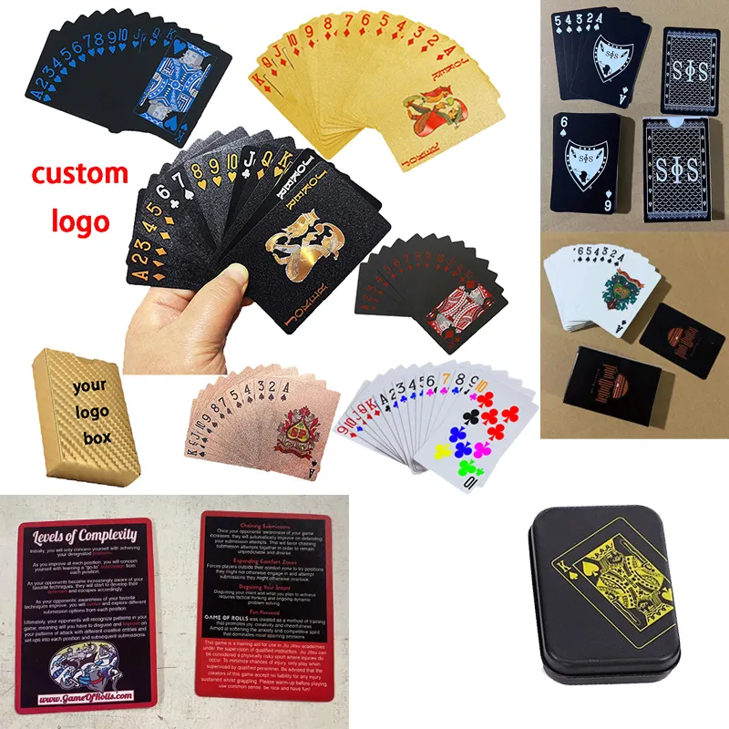 Kotak timah kartu bermain logam kustom casing tarot kemasan cetak permainan kartu pribadi untuk bermain kartu dek hitam tahan air