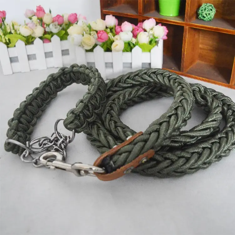 Extra durable braided rope dog leash collar set for huge dogs