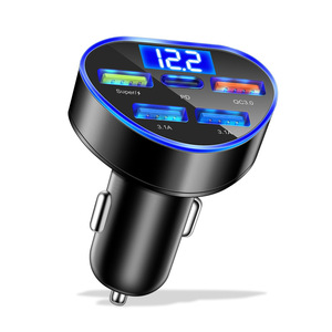 66W 5in1 5 port 4 USB + Typ C hızlı araba şarjı akıllı telefonlar için LED hızlı şarj ile PD tipi C araba USB şarj aleti - Product Image 1