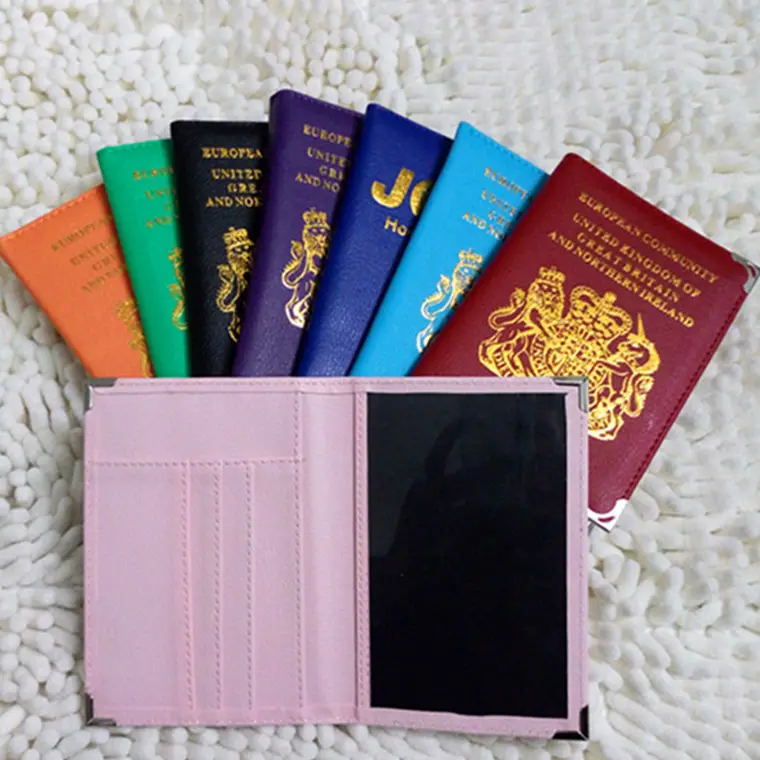 UK PU ผู้ถือหนังสือเดินทางหนังผู้ถือหนังสือเดินทางท่องเที่ยว Cover ID Card Bag กระเป๋าสตางค์แฟชั่น