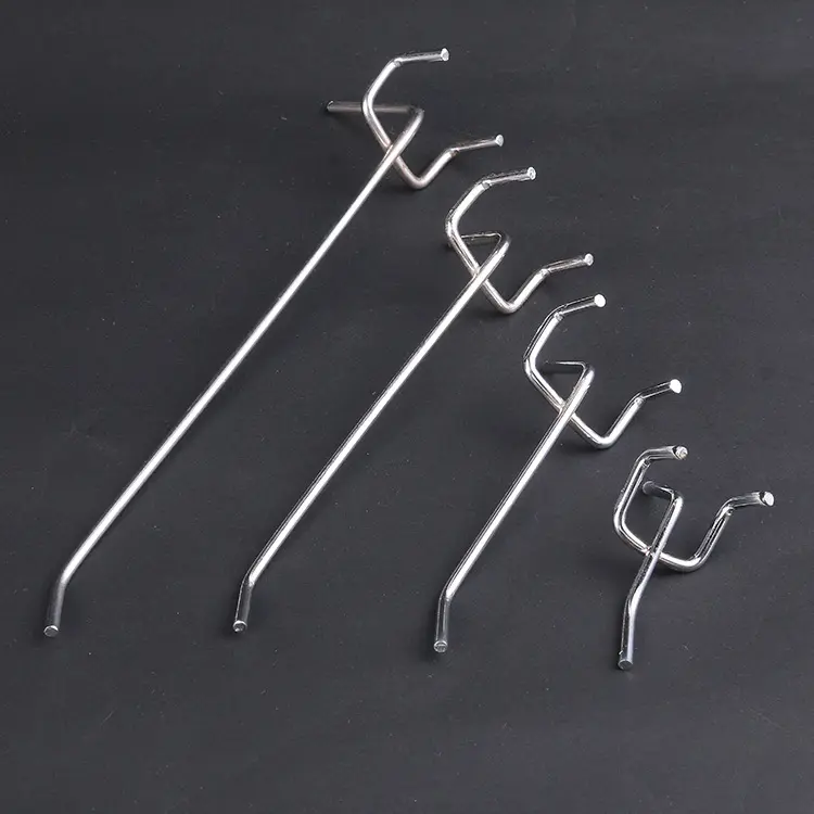 Siêu thị nhỏ kim loại tường dòng duy nhất chrome dây Pegboard Hooks cho kệ siêu thị