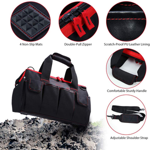 OEM LOGO <strong>16</strong>-inch <strong>Tool</strong> Storage Kit 7 Pockets Electrical Kit with Adjustable Shoulder Strap 600D Polyester PU Leather Red <strong>Tool</strong> <strong>Bag</strong> - Product Image 4