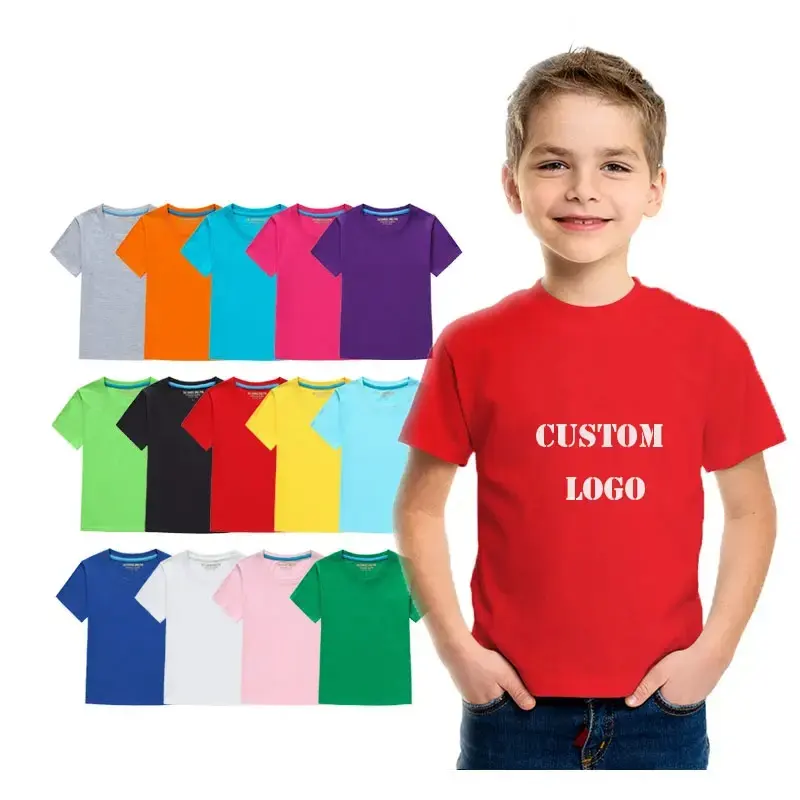 Kaus anak-anak kaus lengan pendek anak-anak kaus Logo kustom cetak 100% katun polos anak-anak bayi perempuan laki-laki kaus