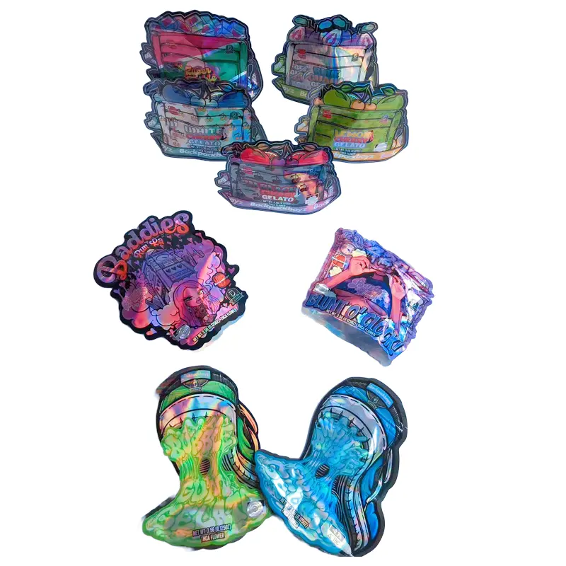 Media In Stock Die Cut Irregular Flowers Pouches Holographic Foil More Design Low 100PCS MOQ Boys 3.5g Mylar gummy bags