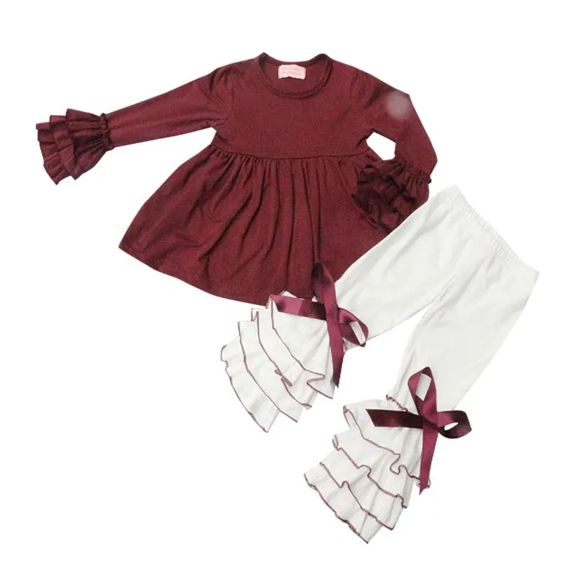 Otoño algodón de Navidad de las niñas princesa camisa túnica juego de pantalones conjuntos niñas mangas aleteo ropa