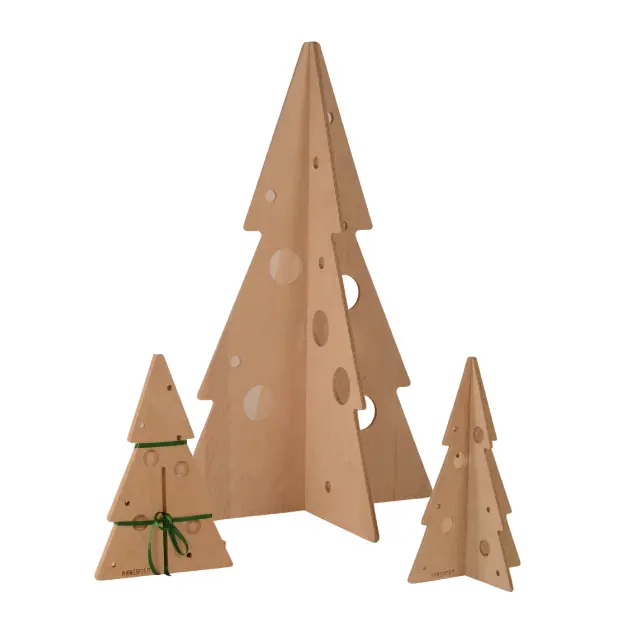 Dekorasi Rumah Pohon Natal Kayu OEM Disesuaikan Liburan Dalam Ruangan Barang Kayu untuk Natal