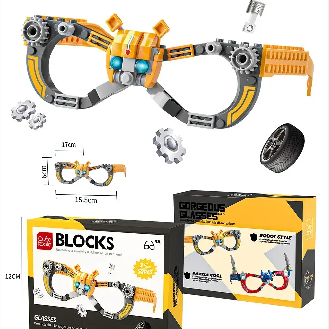 Pequenas partículas de blocos de construção Bumble Bee óculos brinquedos de construção DIY