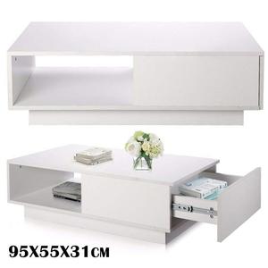 简约白色中央端茶几，带1个抽屉和客厅功能桌储物部 - Product Image 4