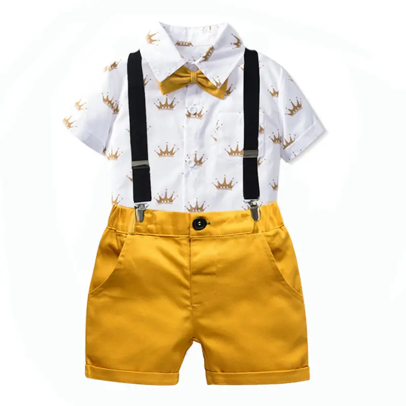 Trẻ Em Mùa Hè Chàng Trai Hai Mảnh Quần Short Phù Hợp Với Bow Tie Trẻ Em Quần Áo gentlemanly Toddler Chàng Trai Quần Áo Thiết Lập