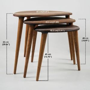 レトロなスタイルのテーパードレッグ木製ホーム家具を備えた3オークミッドセンチュリーペブルテーブルのソリッドネスティングテーブルセット - Product Image 2