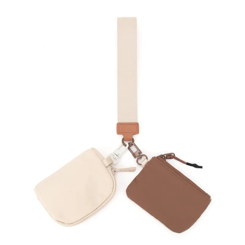 Luxury Fashion Double Wrist Wallet Coin Bag with Custom Logo Dual Pouch Wristlet Key Chain Bracelet Card Holder Woman Wallet