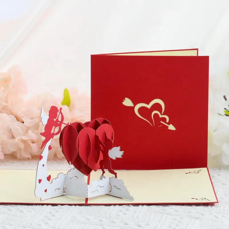 Cartão de felicitações estereoscópico 3D Cupid Heart para Qixi Dia dos Namorados Convite de Casamento Decoração de Fontes