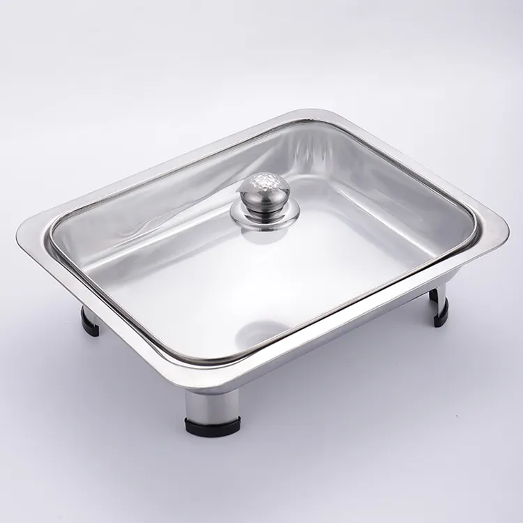 Sartén de acero inoxidable para Buffet, 4 fogones de alimentación, plato para buffet, calentador de alimentos, bandeja para rozaduras, olla caliente