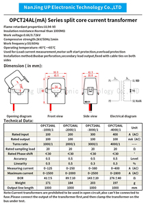 NJXSE trasformatore di corrente a nucleo diviso OPCT24AL 333mV 5V 1A 5A mA modo di uscita multiplo tipo aperto CT Factory 100A 200A 300A 400A - Product Image 5