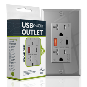 通用USB插座双USB a型 + C插座20安培125V USB插座，适用于美国标准家庭安装 - Product Image 1
